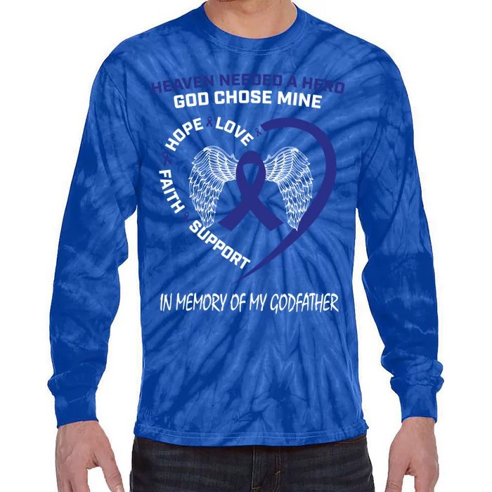 We Wear Blue In Memory Of Godfather Colon Cancer Awareness Cute Gift Tie-Dye Long Sleeve Shirt