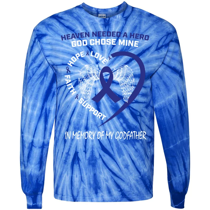 We Wear Blue In Memory Of Godfather Colon Cancer Awareness Cute Gift Tie-Dye Long Sleeve Shirt