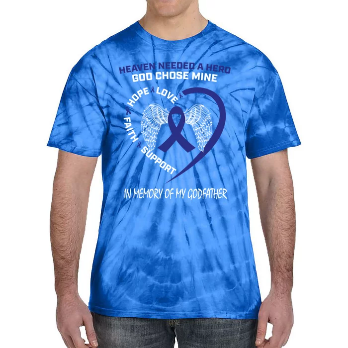 We Wear Blue In Memory Of Godfather Colon Cancer Awareness Cute Gift Tie-Dye T-Shirt