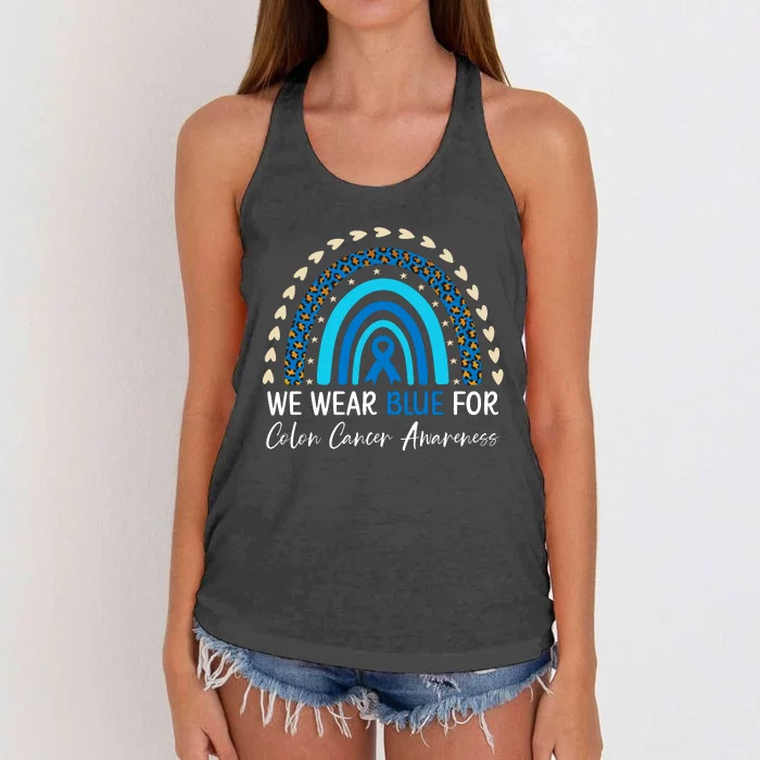 We Wear Blue For Colon Cancer Awareness Women's Knotted Racerback Tank