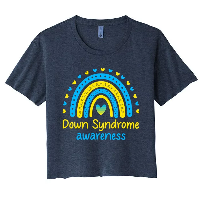 We Wear Blue And Yellow Down Syndrome Awareness Women's Crop Top Tee