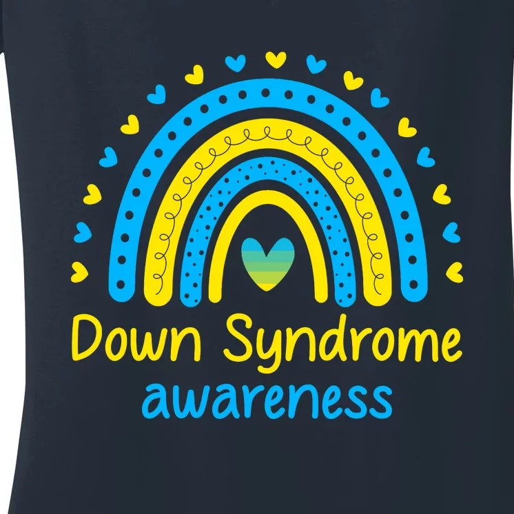 We Wear Blue And Yellow Down Syndrome Awareness Women's V-Neck T-Shirt