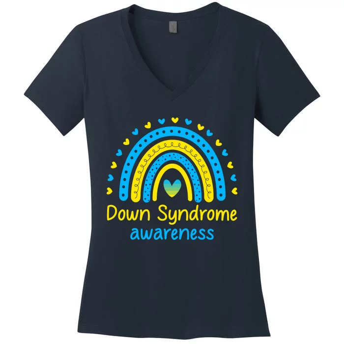 We Wear Blue And Yellow Down Syndrome Awareness Women's V-Neck T-Shirt