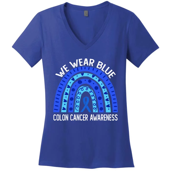 We Wear Blue Rainbow For Colon Cancer Awareness Funny Gift Women's V-Neck T-Shirt