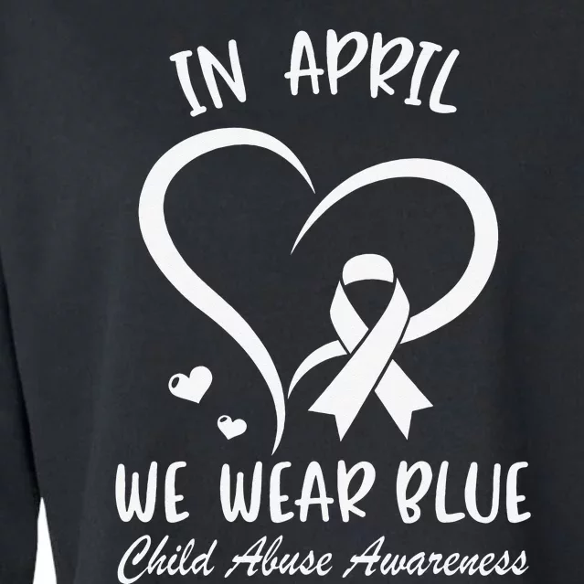 We Wear Blue Child Abuse Prevention Month Leopard Rainbow Cropped Pullover Crew