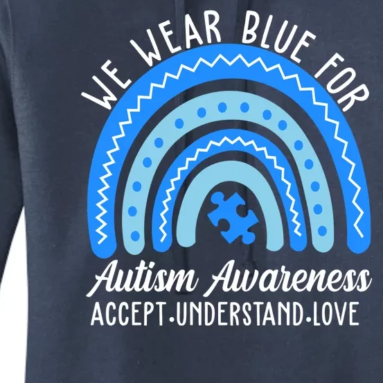 We Wear Blue For Autism Awareness Puzzle Rainbow Women's Pullover Hoodie