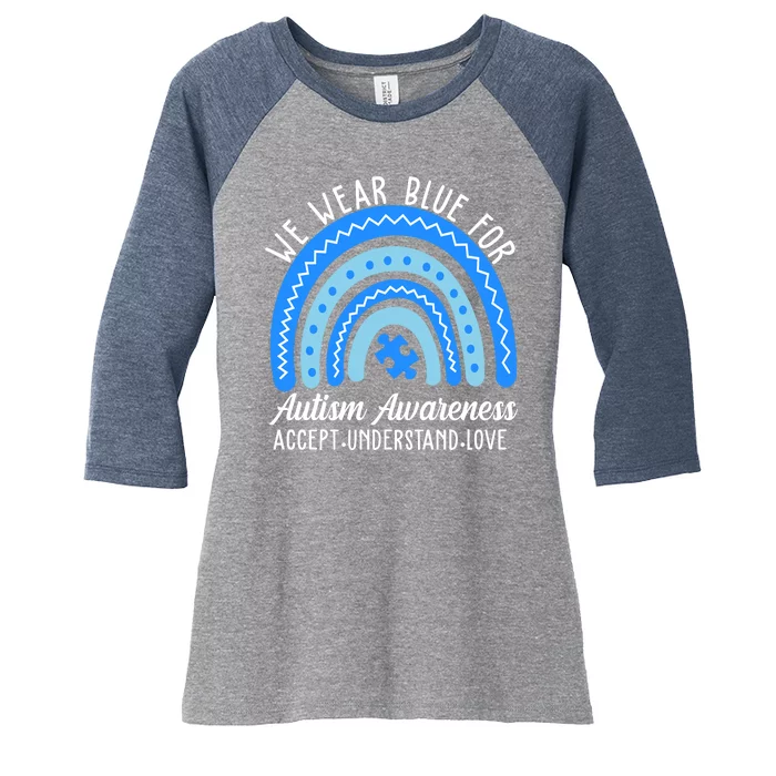 We Wear Blue For Autism Awareness Puzzle Rainbow Women's Tri-Blend 3/4-Sleeve Raglan Shirt