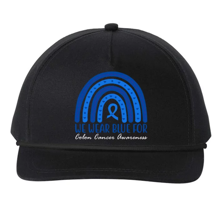 We Wear Blue For Colon Cancer Awareness Rainbow Ribbon Snapback Five-Panel Rope Hat