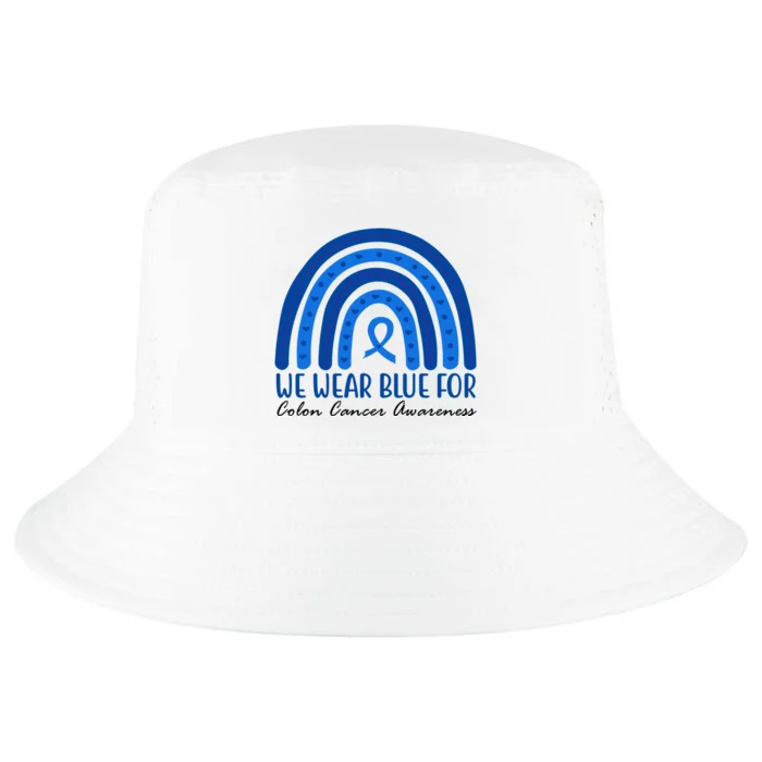 We Wear Blue For Colon Cancer Awareness Rainbow Ribbon Cool Comfort Performance Bucket Hat