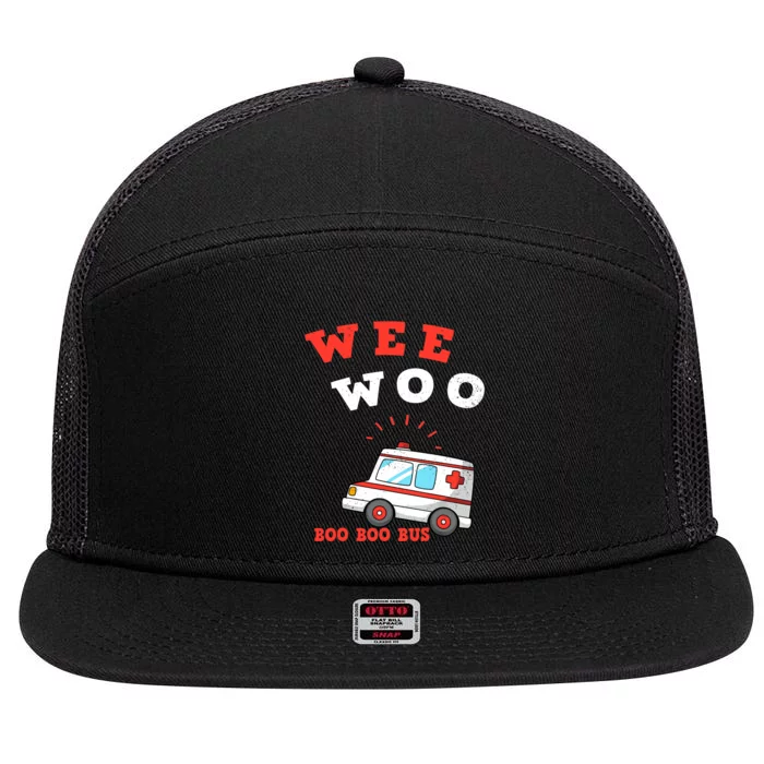 Wee Woo Boo Boo Bus Ambulance Funny EMS EMT Paramedic Gift 7 Panel Mesh Trucker Snapback Hat