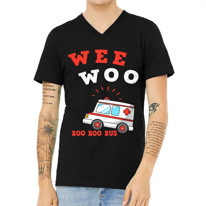 Wee Woo Boo Boo Bus Ambulance Funny EMS EMT Paramedic Gift V-Neck T-Shirt