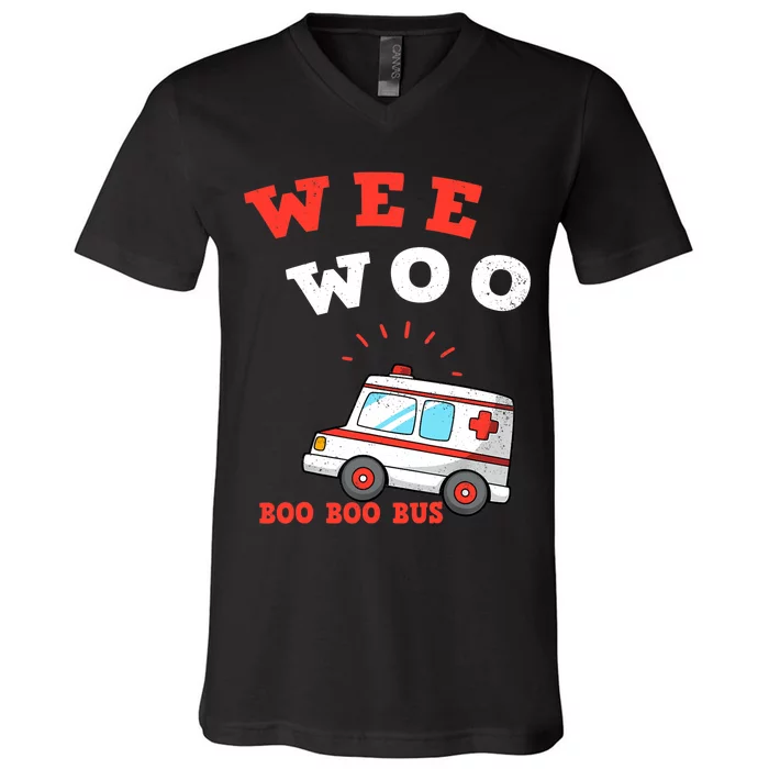 Wee Woo Boo Boo Bus Ambulance Funny EMS EMT Paramedic Gift V-Neck T-Shirt