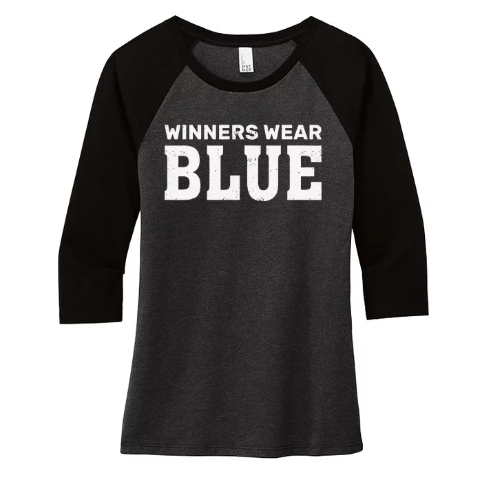 Winners Wear Blue Team Spirit Game Competition Camping Women's Tri-Blend 3/4-Sleeve Raglan Shirt