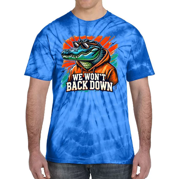 We WonT Back Down Blue And Orange Gator White Tie-Dye T-Shirt