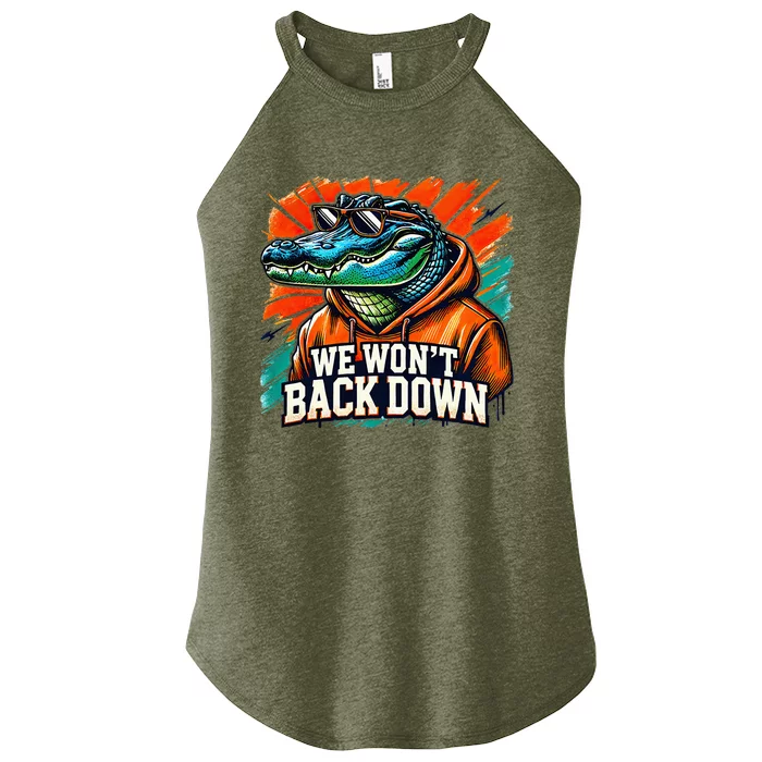 We WonT Back Down Blue And Orange Gator White Women’s Perfect Tri Rocker Tank