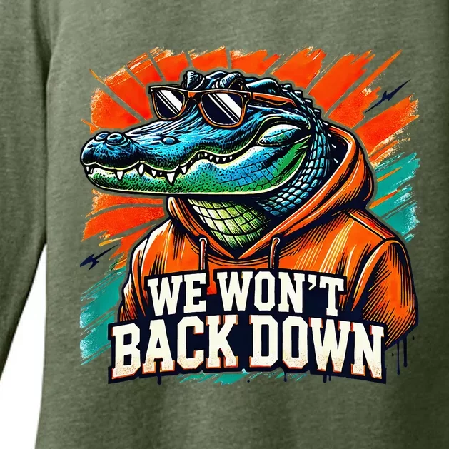 We WonT Back Down Blue And Orange Gator White Womens CVC Long Sleeve Shirt