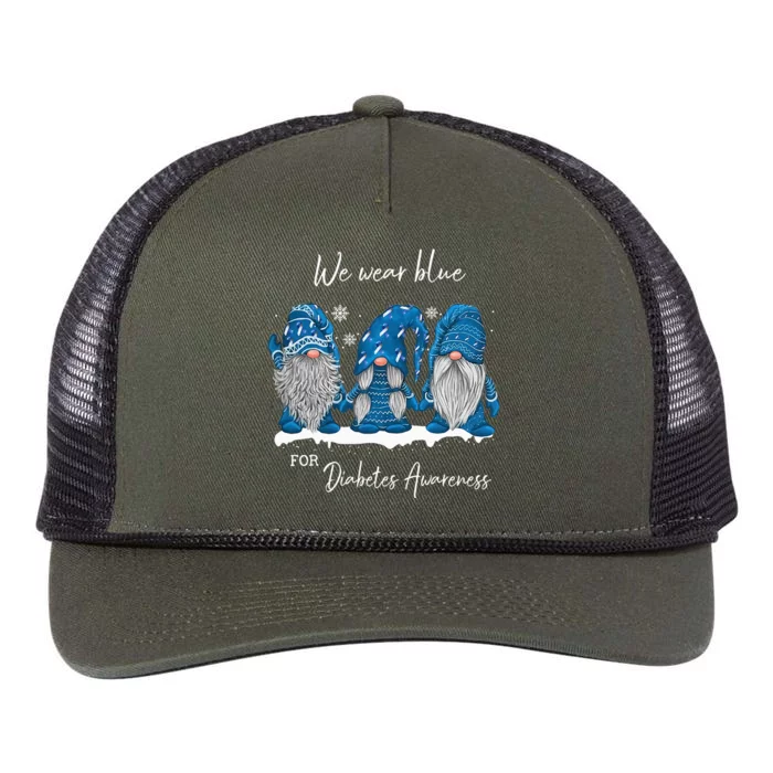 We Wear Blue For Diabetes Awareness Gnomes T1D Retro Rope Trucker Hat Cap