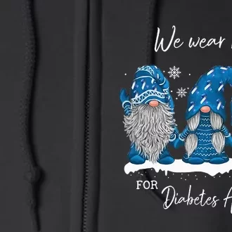 We Wear Blue For Diabetes Awareness Gnomes T1D Full Zip Hoodie