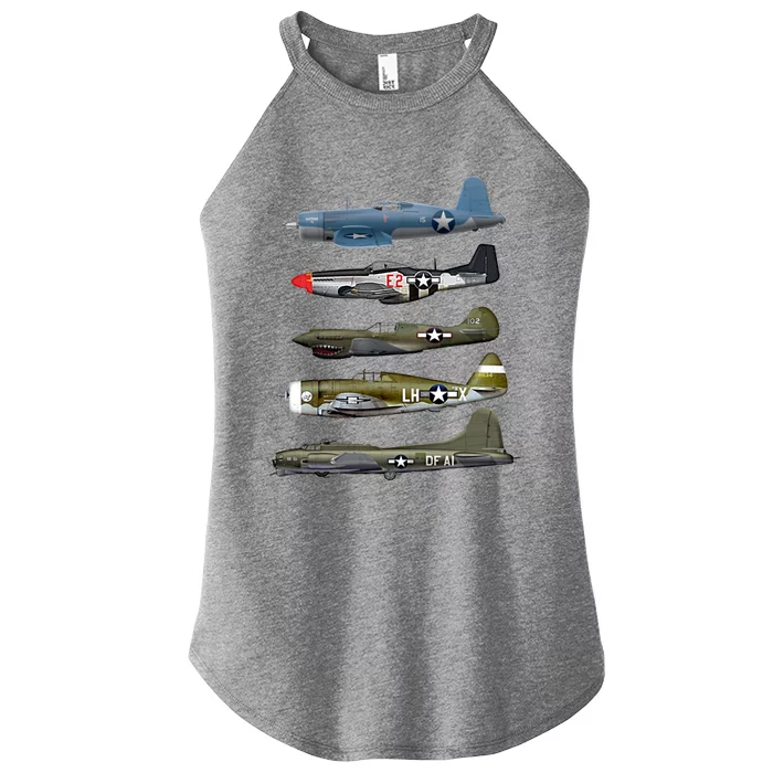 Ww2 Warplane Bgreat Gift17 P51 Mustang F4u Corsair P40 Warhawk Gift Women’s Perfect Tri Rocker Tank