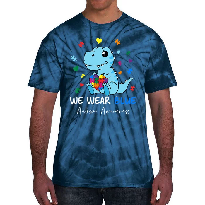 We Wear Blue With Baby Dino Autism Awareness Tie-Dye T-Shirt