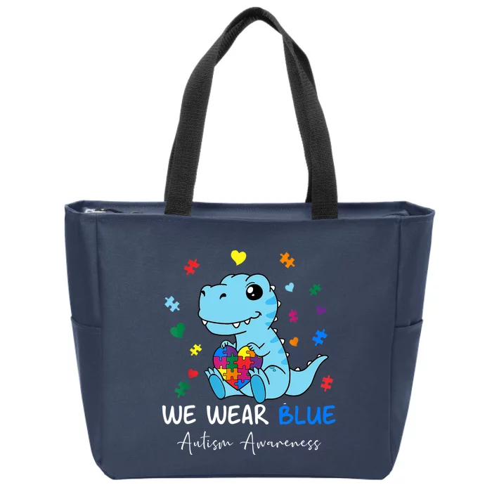 We Wear Blue With Baby Dino Autism Awareness Zip Tote Bag