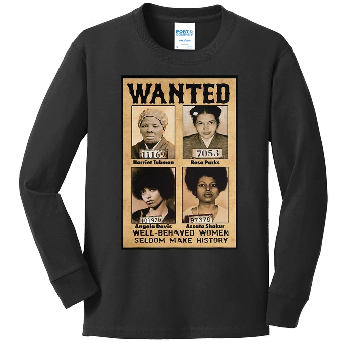 Wanted Well Behaved Women Seldom Make History Kids Long Sleeve Shirt