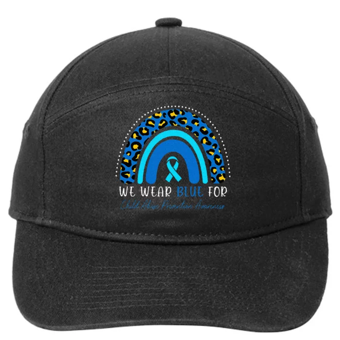 We Wear Blue Child Abuse Prevention Month Leopard Rainbow 7-Panel Snapback Hat