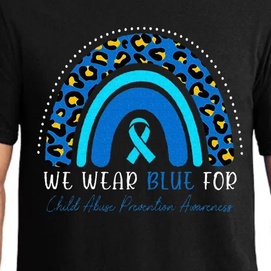 We Wear Blue Child Abuse Prevention Month Leopard Rainbow Pajama Set