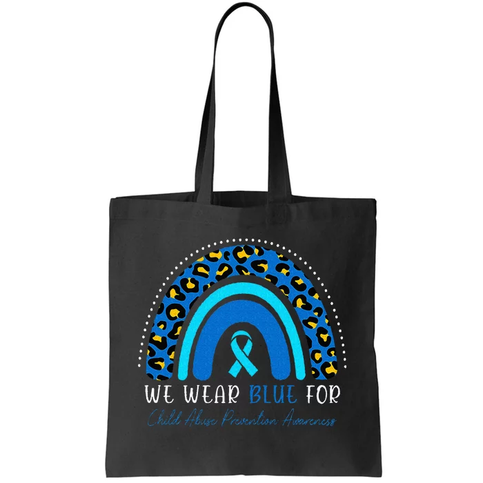 We Wear Blue Child Abuse Prevention Month Leopard Rainbow Tote Bag