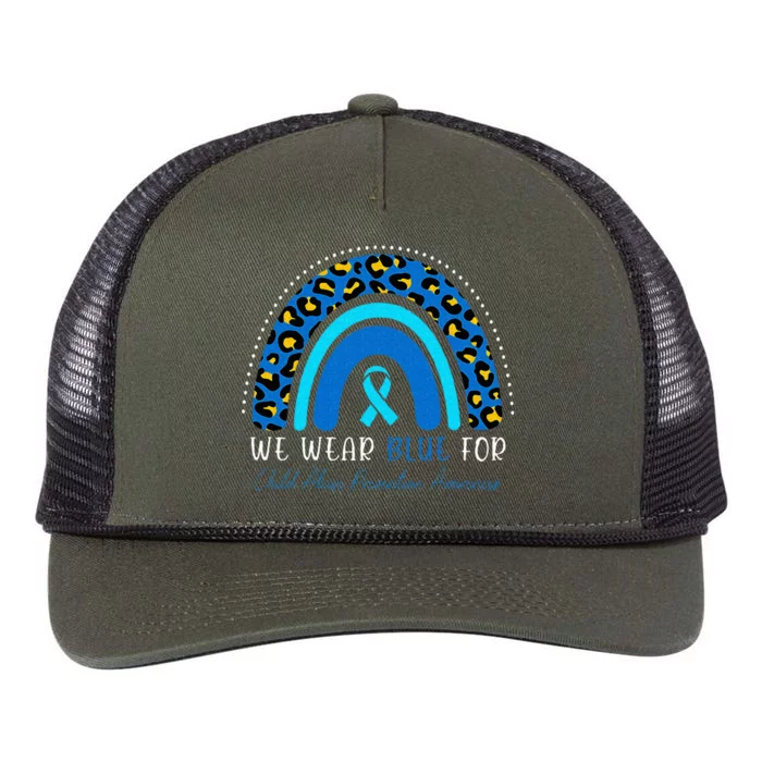 We Wear Blue Child Abuse Prevention Month Leopard Rainbow Retro Rope Trucker Hat Cap