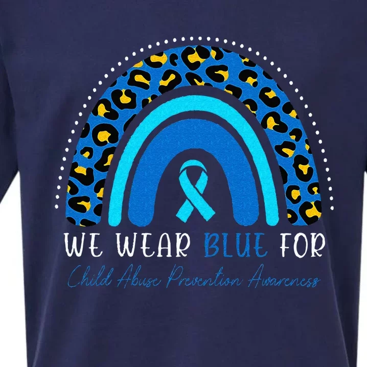 We Wear Blue Child Abuse Prevention Month Leopard Rainbow Sueded Cloud Jersey T-Shirt