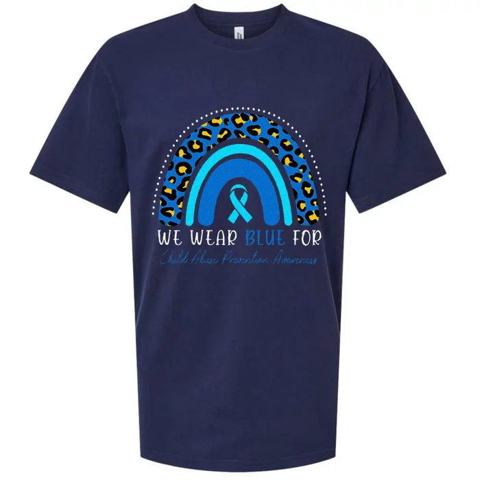 We Wear Blue Child Abuse Prevention Month Leopard Rainbow Sueded Cloud Jersey T-Shirt