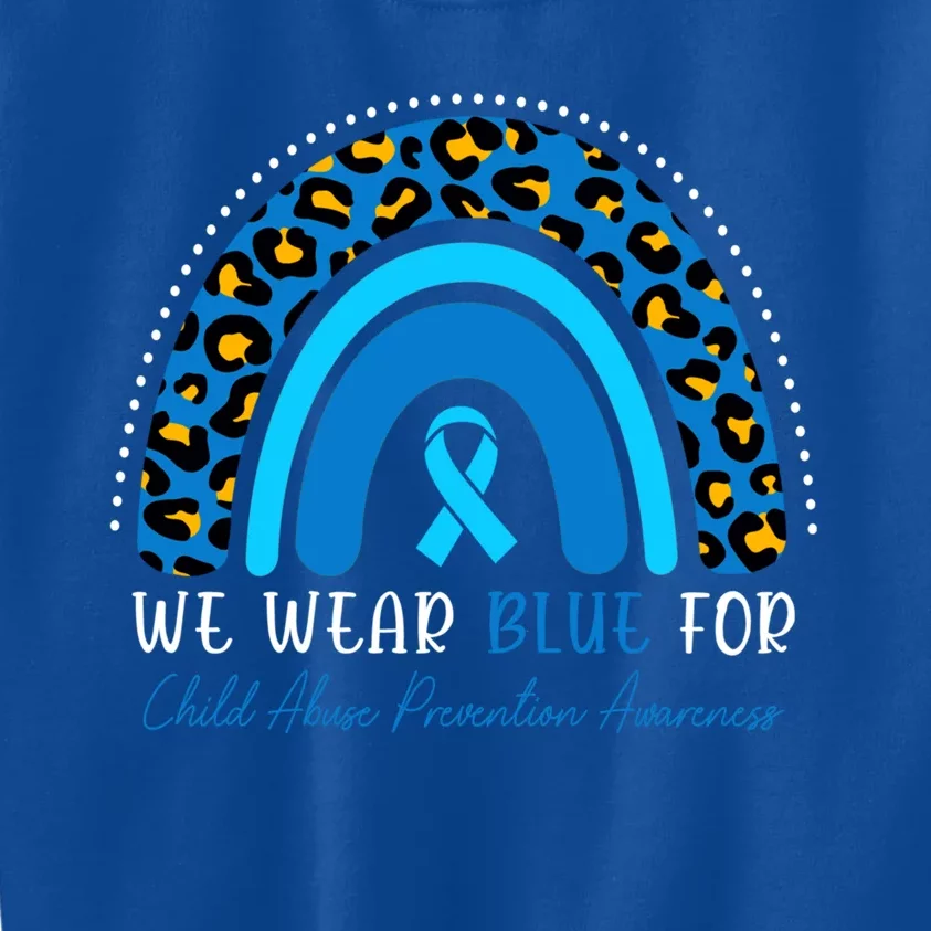 We Wear Blue Abuse Prevention Month Leopard Rainbow Funny Gift Kids Sweatshirt