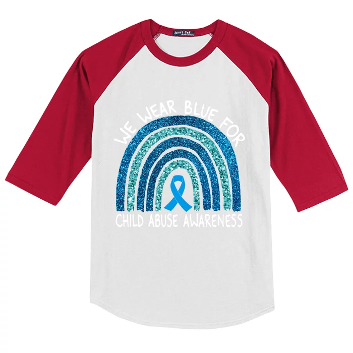 We Wear Blue Abuse Awareness Rainbow Gift Cute Gift Kids Colorblock Raglan Jersey