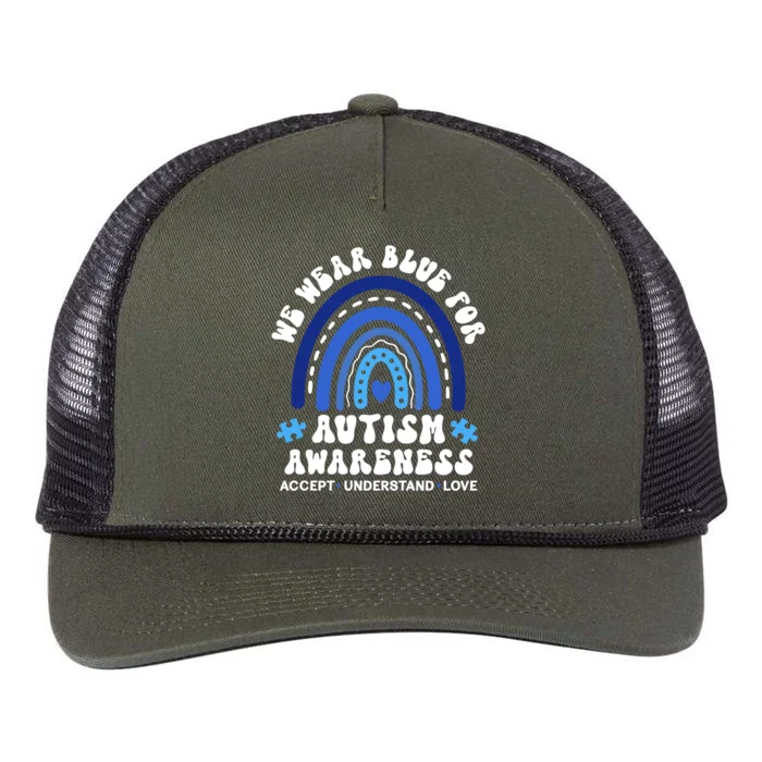 We Wear Blue For Autism Awareness Retro Rope Trucker Hat Cap