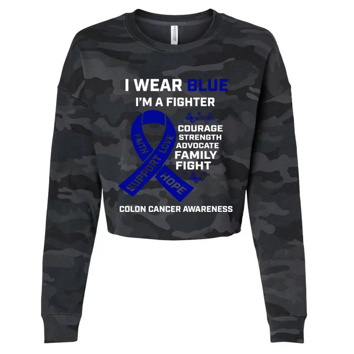 Wo Wear Blue I'm A Fighter Warrior Colon Cancer Awareness Gift Cropped Pullover Crew