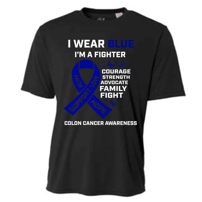 Wo Wear Blue I'm A Fighter Warrior Colon Cancer Awareness Gift Cooling Performance Crew T-Shirt