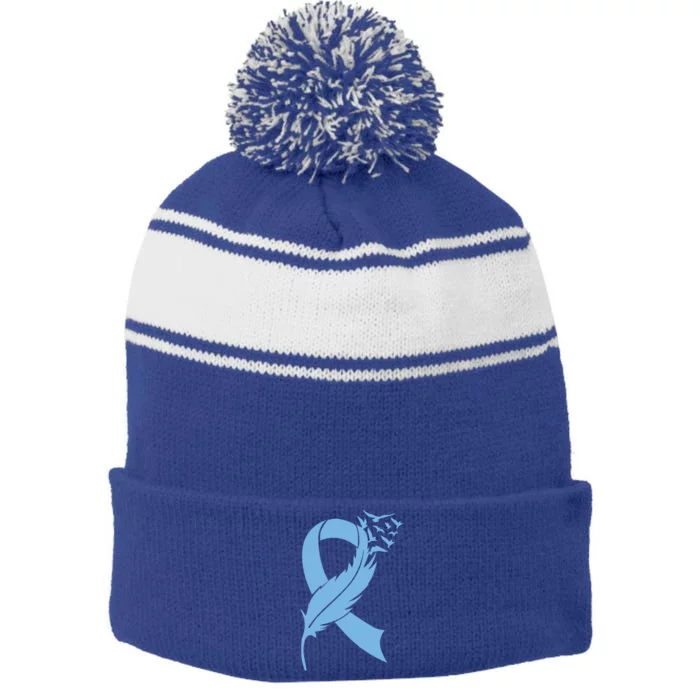 We Wear Blue Colon Cancer Awareness Month Ribbon Sunflower Gift Stripe Pom Pom Beanie