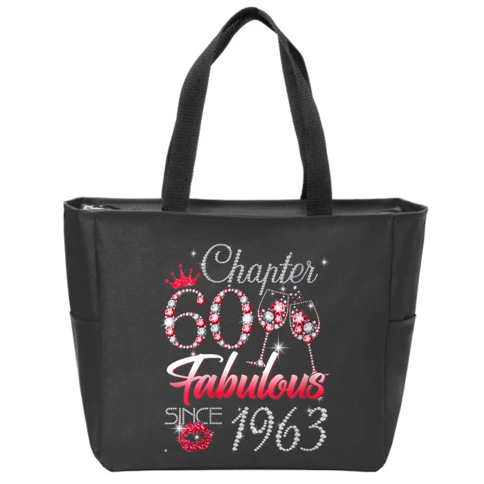 WoM.e.ns WoM.e.ns Chapter 60 Fabulous Since 1963 60th Birthday Queen V-Neck Zip Tote Bag