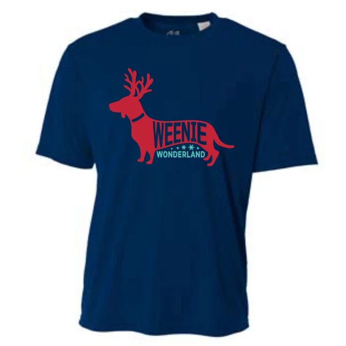 Weenie Wonderland Christmas Dog With Reindeer Antler Cooling Performance Crew T-Shirt