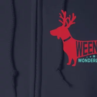 Weenie Wonderland Christmas Dog With Reindeer Antler Full Zip Hoodie