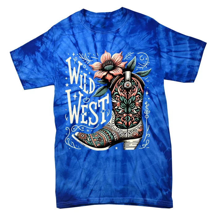 Wild West Country Music Vintage Cowgirl Boot Western Flower Tie-Dye T-Shirt