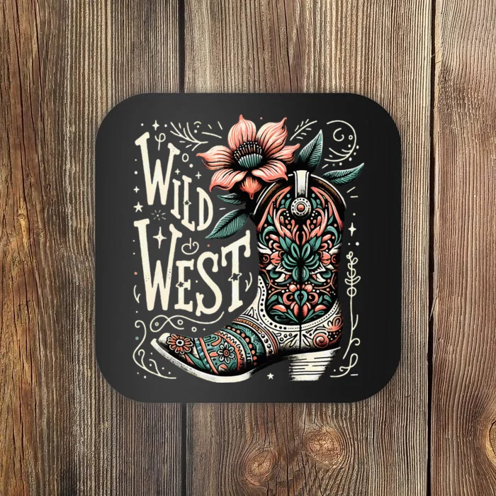 Wild West Country Music Vintage Cowgirl Boot Western Flower Coaster