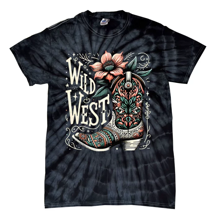 Wild West Country Music Vintage Cowgirl Boot Western Flower Tie-Dye T-Shirt