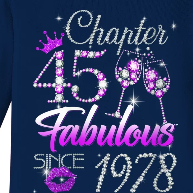 Wo Wo Chapter 45 Fabulous Since 1978 45th Birthday Queen Baby Long Sleeve Bodysuit