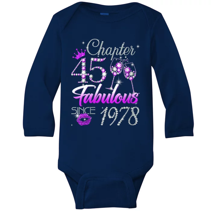 Wo Wo Chapter 45 Fabulous Since 1978 45th Birthday Queen Baby Long Sleeve Bodysuit