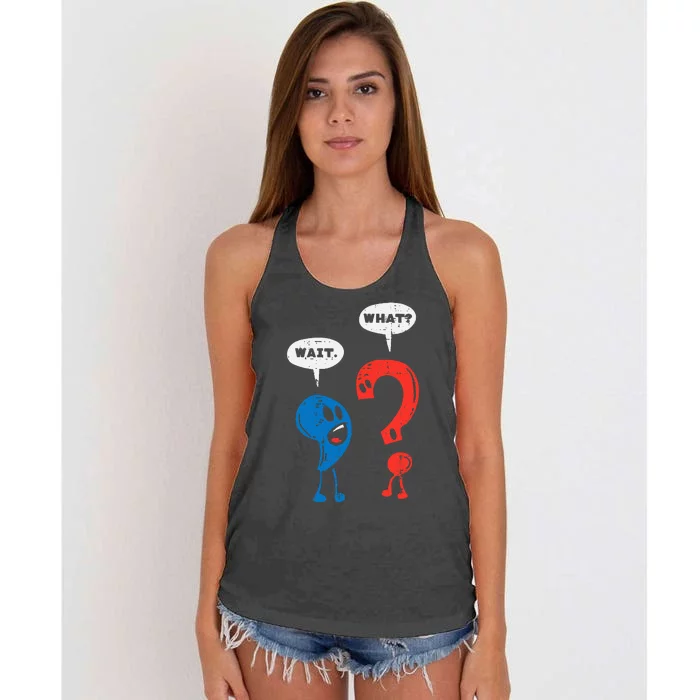 Wait What Comma Question Mark Reading Book Lover Teacher Women's Knotted Racerback Tank