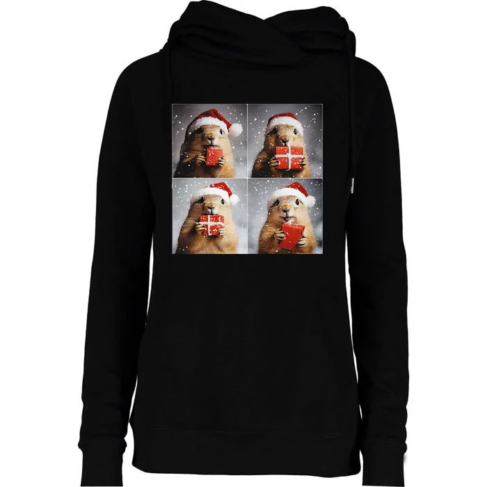 Winter Wonderland Christmas Prairie Dog Womens Funnel Neck Pullover Hood