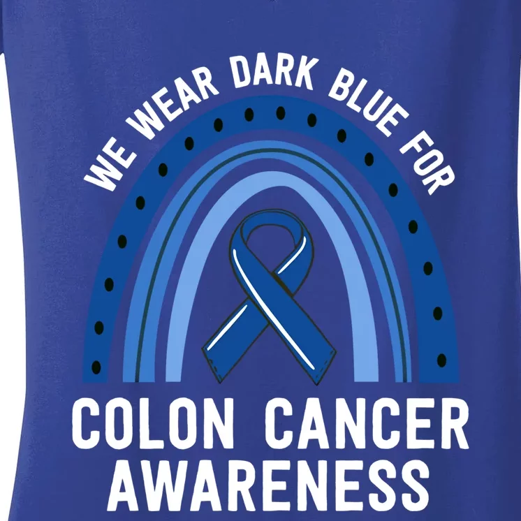 We Wear Dark Blue Colon Cancer Awareness Matching Family Gift Women's V-Neck T-Shirt