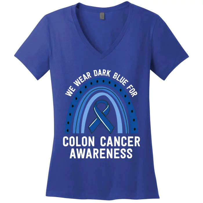 We Wear Dark Blue Colon Cancer Awareness Matching Family Gift Women's V-Neck T-Shirt